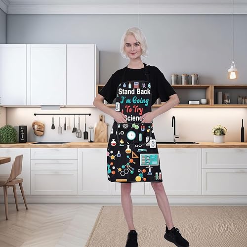 Miniatura 5 de FUSTMW Delantal de ciencia delantal de laboratorio científico, delantales de laboratorio de ciencia, regalos para profesores, estudiantes, amantes