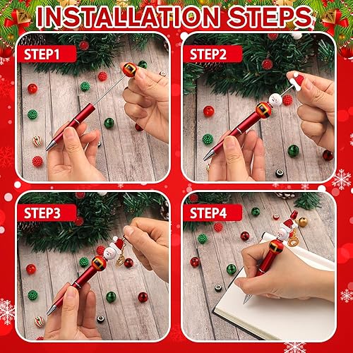 Miniatura 4 de Vellibring 20 bolígrafos de cuentas de Navidad, bolígrafos de cuentas de Navidad a granel con cuentas de cristal coloridas, colgantes de borlas