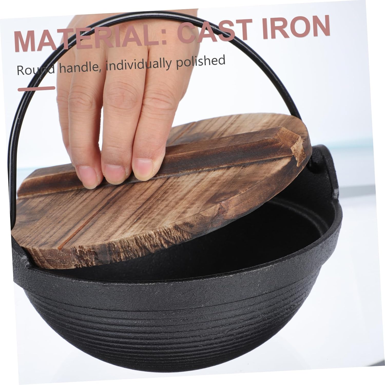 PRETYZOOM 1pc Outdoor Iron Hot Pot Lid Small Hanging Cookware for Ramen Soup and Stews Easy to Clean for Single Serving Cast Iron Design