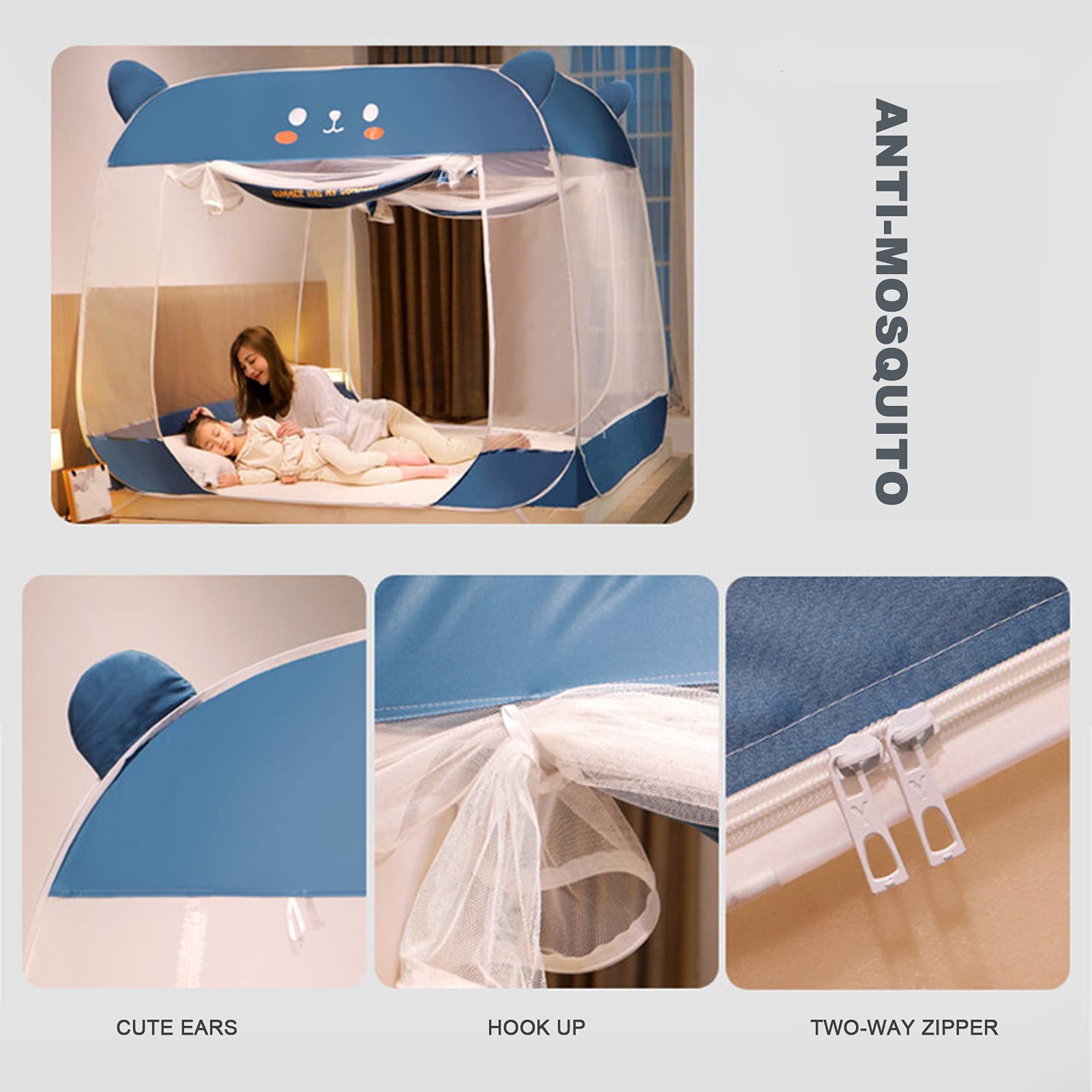 Moskitonetz Baldachin für Bett, Anti-Moskito, Faltbares Design mit Netzboden, Insektenschutz für Zuhause und Reisen