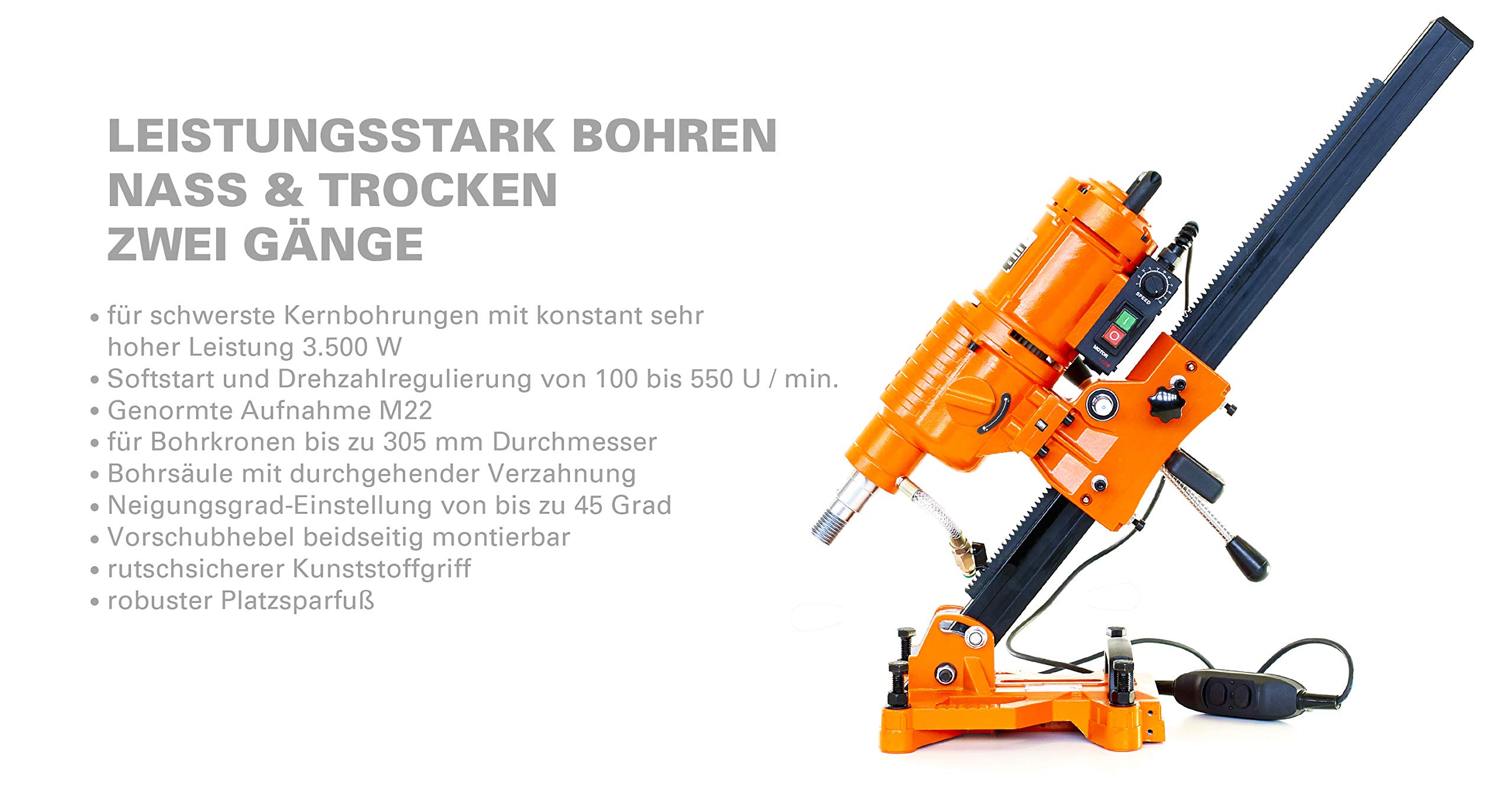 BAUTEC KERNBOHRMASCHINE 3500W 305 mm 2 Gänge Profi Kernbohrgerät