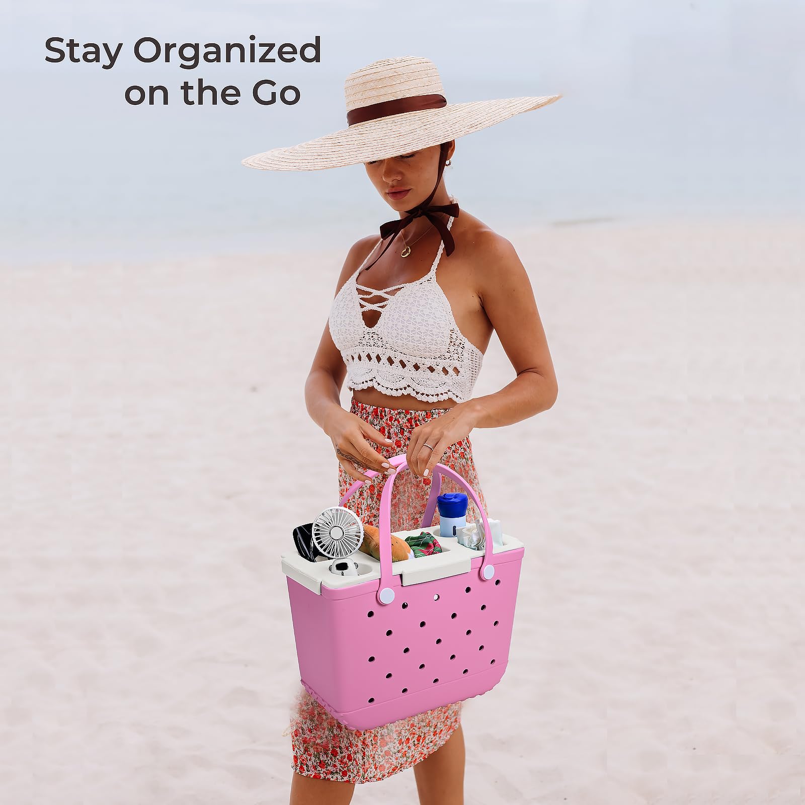 Bogg Bag Becherhalter und Aufbewahrungsdeckel, kompatibel mit Bogg Bag XL – für Stanley 850 ml, 1134 ml, Organizer Bogg Bag Topper Tablett für Outdoor, Strand und Reisen, Tischeinsatz (weiß)
