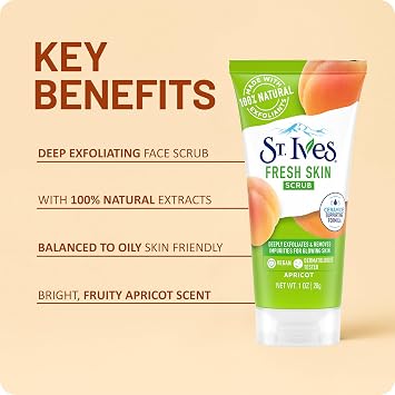 St. Ives Apricot Scrub Exfoliant, Travel-Size 6-Pack Fresh Skin Exfoliating Apricot Facial Scrub, 1 Oz Ea