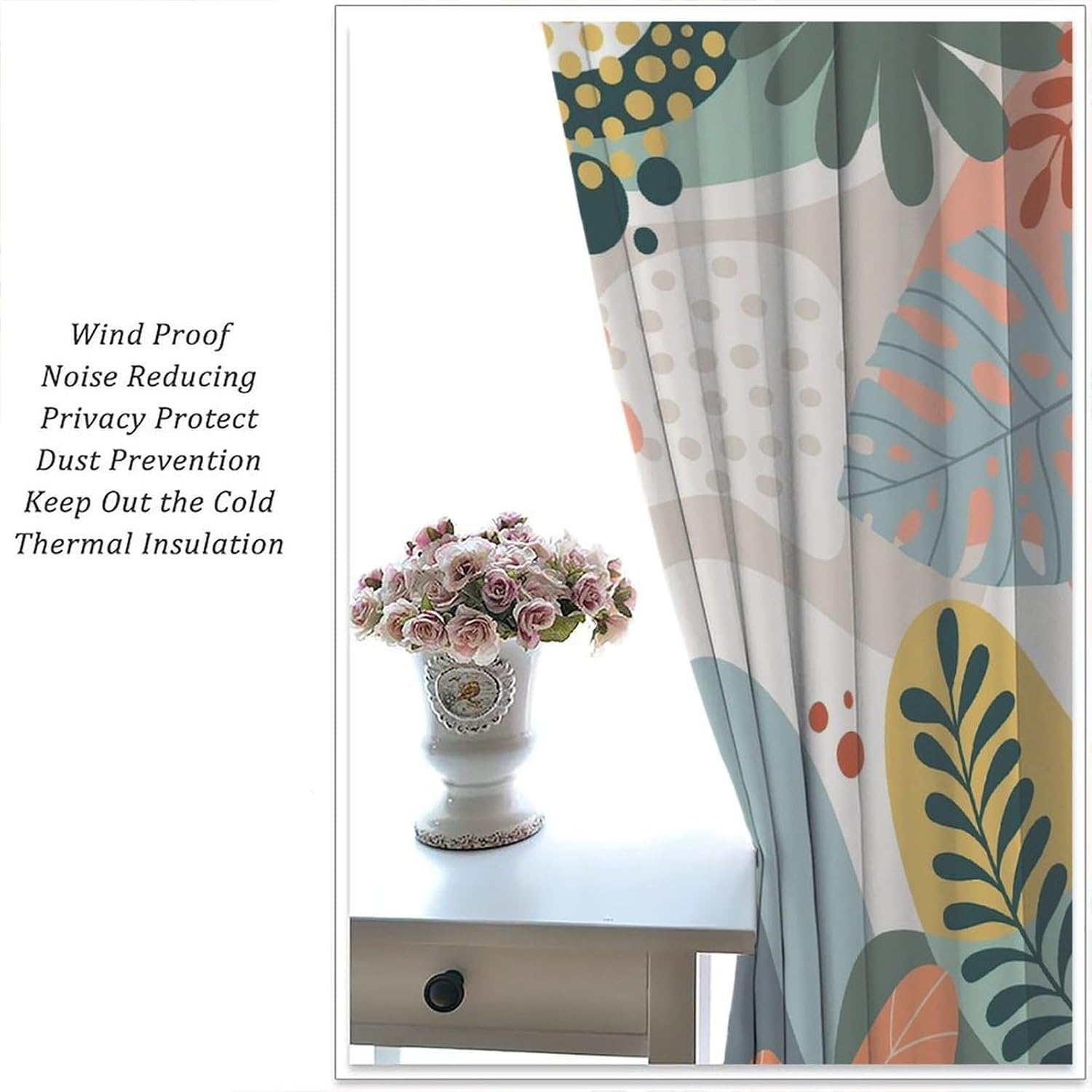 Mid Century Leaves Curtains, Abstract Leaf Modern Boho Plants Print Window Drapes, for Living Room Bedroom 42" W X 45" L (Decorative)