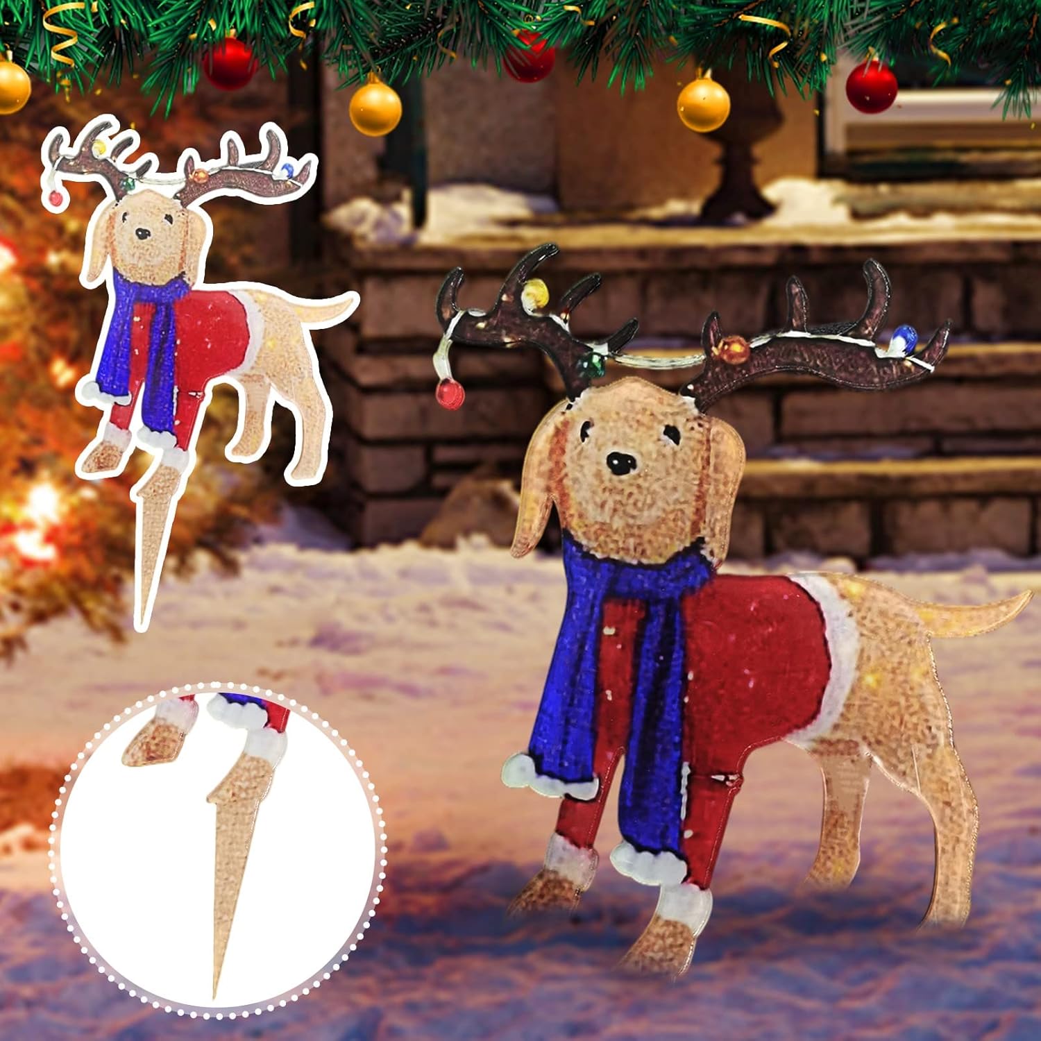 Lincox Christmas Light Up Dog Decoration LED Lighted Holiday Garden Stump Poles Decoration Christmas Outdoor Yard Ornaments Holiday Garden Decoration for Ground Lawn, Khaki : Patio, Lawn & Garden