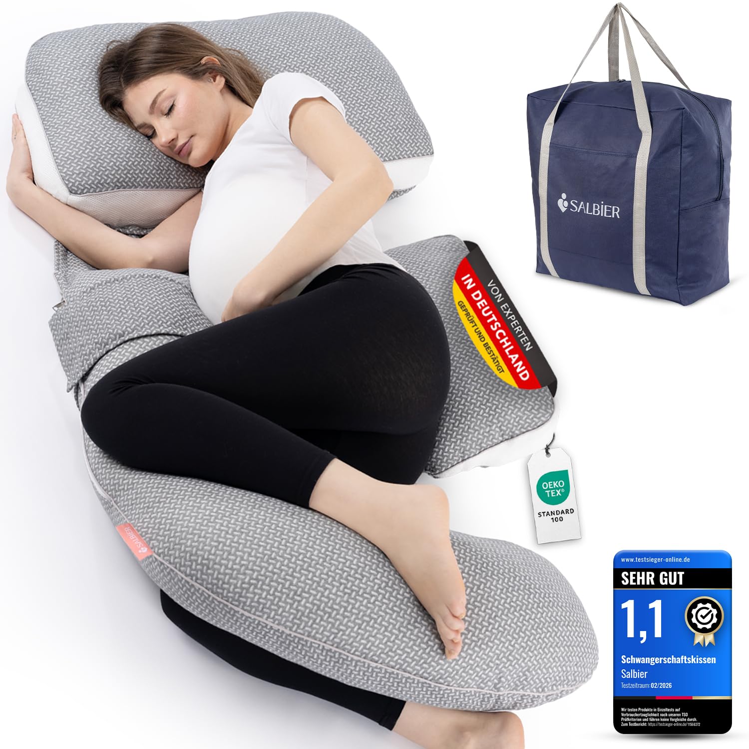 Schwangerschaftskissen 4-in-1 C/U/J/G Form Pregnancy Pillow – Seitenschläferkissen & Stillkissen | Ganzkörperkissen für Schwangere, Rücken, Bauch & Hüfte | Breathable Air-Layer, Abnehmbar & Waschbar