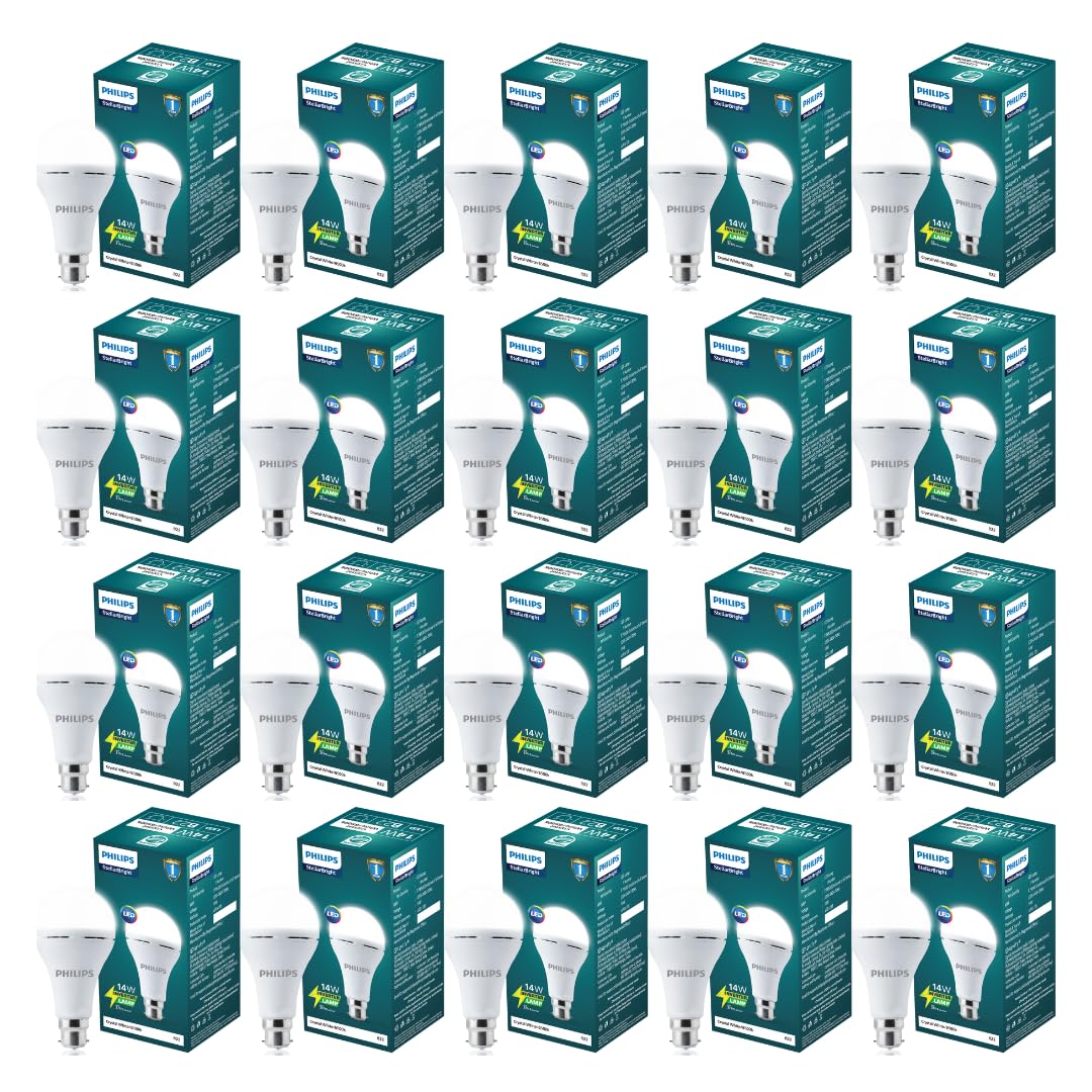 Philips 14W Emergency LED Bulb | Stellar Bright B22 Inverter LED Bulb for Power Cuts | Crystal White, Pack of 20