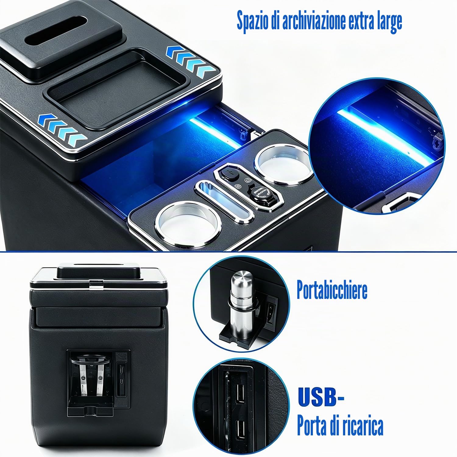 Scatola portaoggetti per braccioli, con luce ambientale a 7 colori e 4 livelli di luminosità, adatta e cassetto del conducente esclusivo per Mercedes-Benz Classe V V220 V260 V250 W447