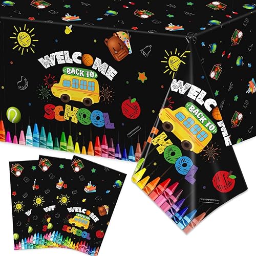 PATIAI 3 manteles de fiesta de regreso a clases, decoración para el primer día de escuela, desechables, rectangulares, de plástico, fundas para mesa