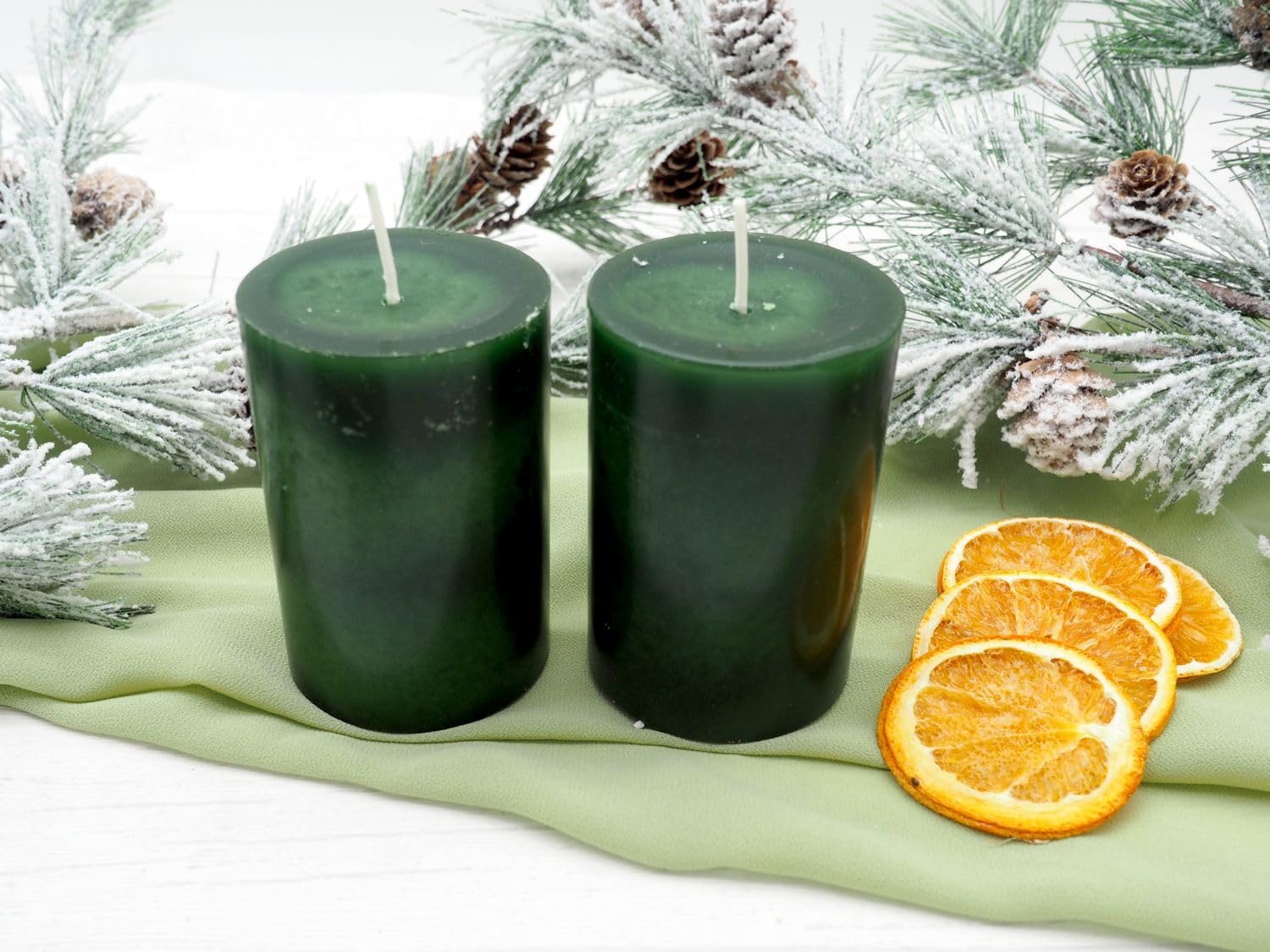 Unbekannt 4 Stumpenkerzen Kerzen Dunkelgrün Grün Adventskranz Weihnachten Tischdeko Deko, Unparfümiert