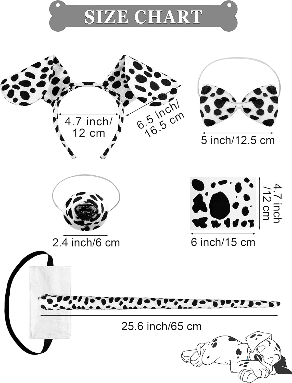 SOMSOC 8 Pieces Halloween Women Dalmatian Dog Costume Set 100 Days Long Sleeve Pant Accessories for Halloween Cosplay - Image 2