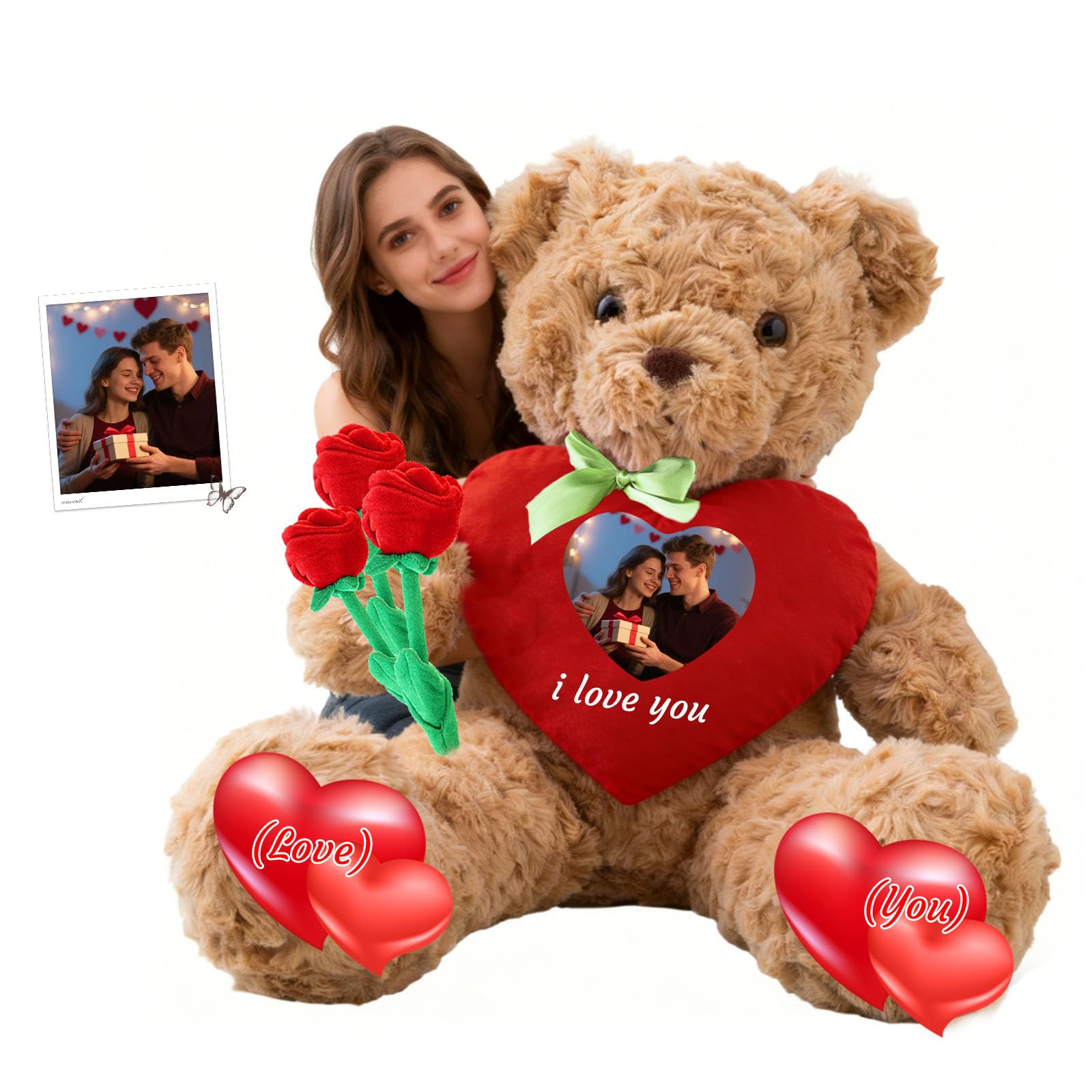Osito De Peluche Gigante Personalizado con Corazón 50 cm A 125 cm, Big Teddy Bear con Texto Y Foto Personalizable como Osito De Peluche Regalo para San Valentín Navidad Cumpleaños