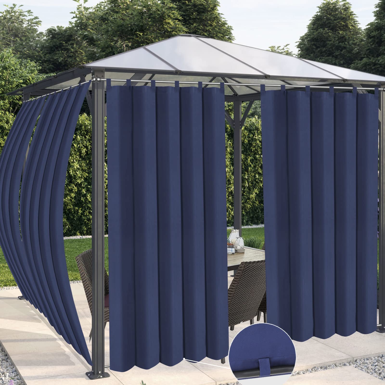 OutdoorLines Waterproof Outdoor Curtains for Patio - Windproof Tab Top Gazebo Curtain Panels - Privacy Sun Blocking Outside Curtain Set for Porch,