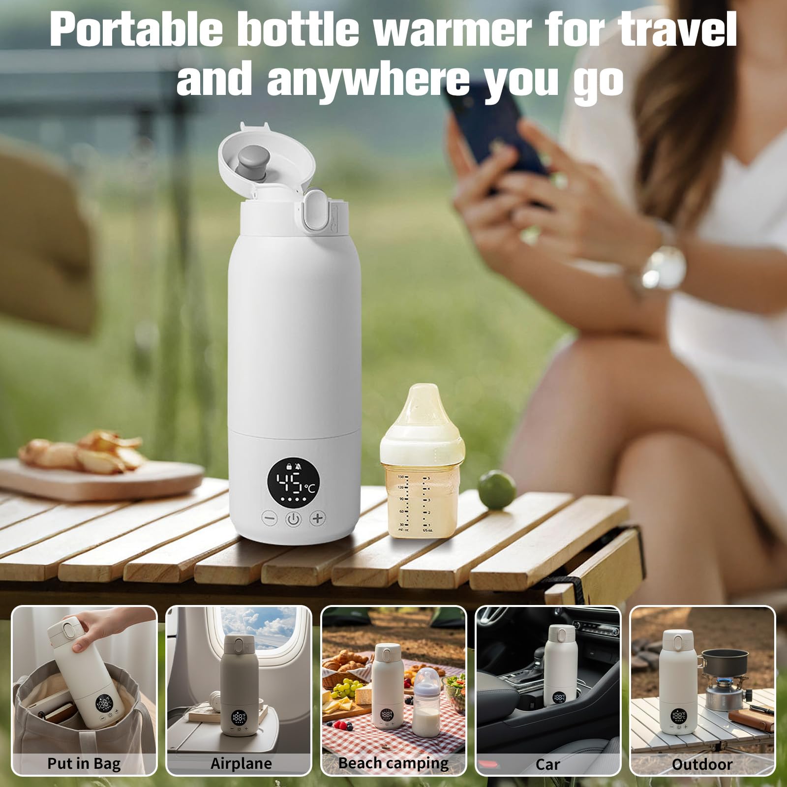 Calentador de biberones portátil para bebé, calentador de biberones, calentamiento rápido de 2 minutos, 500 ml, gran capacidad, con función de esterilización, para coche, camping y viajes