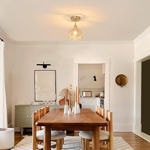 Miniatura 51 de Lámpara colgante con pantalla de cristal ámbar Scindapsus de cristal, lámpara colgante vintage de latón, luz colgante ajustable para cocina, isla