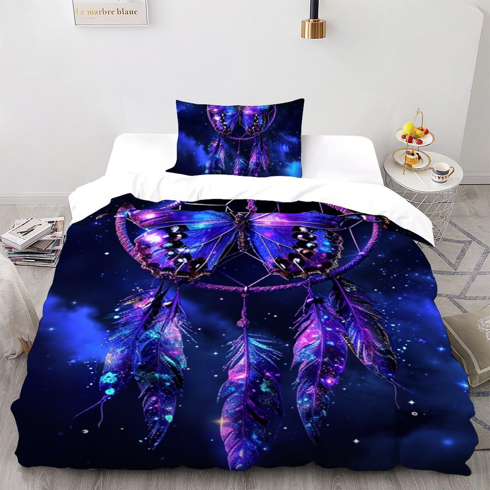 Housse de couette papillon microfibre anti-plis et facile à laver pour lit simple 135x200cm