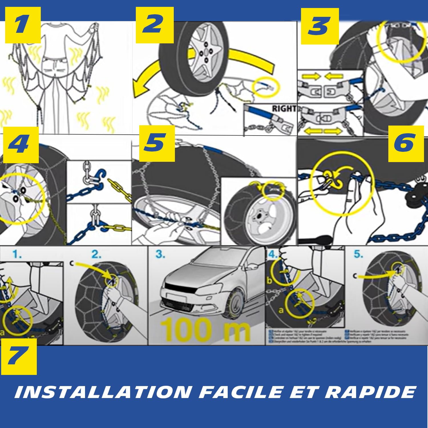MICHELIN EXTREM GRIP, Chaînes à neige métalliques 7 mm, Tension Automatique, N°130 - Compatibles Véhicules Electriques, Passage de Roues Réduit – Montage Rapide - Adhérence Optimale Neige et Verglas