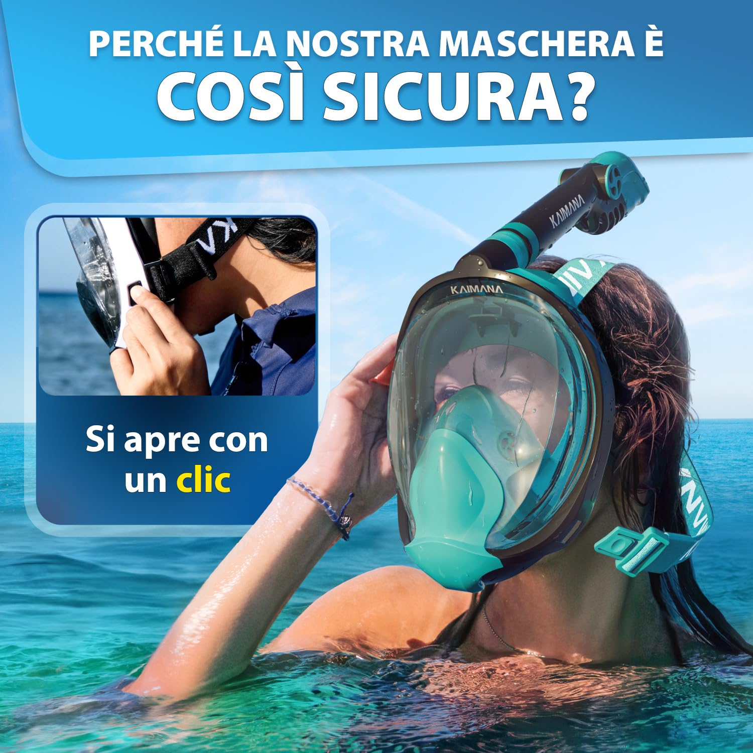 KAIMANA® Maschera Snorkeling Bambino Integrale – Maschera Snorkeling Bambini Full Face 4-10 Anni con Sistema CO₂-Safe, Anti-Appannamento, Anti-Infiltrazioni – Inclusa Borsa da Trasporto