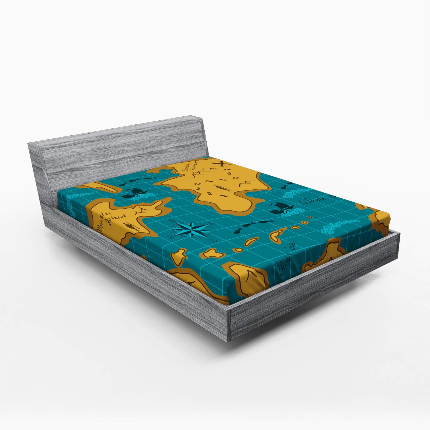 ABAKUHAUS Lenzuolo Con Angoli Isola Pirata – Mappa Del Tesoro, 90x190 Cm, Microfibra Morbida, Adatto A Materassi Fino A 40 Cm, Multicolore - 2