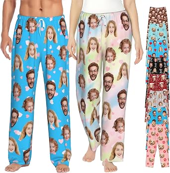 Custom Pajamas Pants for Men Women, Personalized Pajama pants with Photo Pet Face, Customized Pj Bottoms Gifts for Christmas