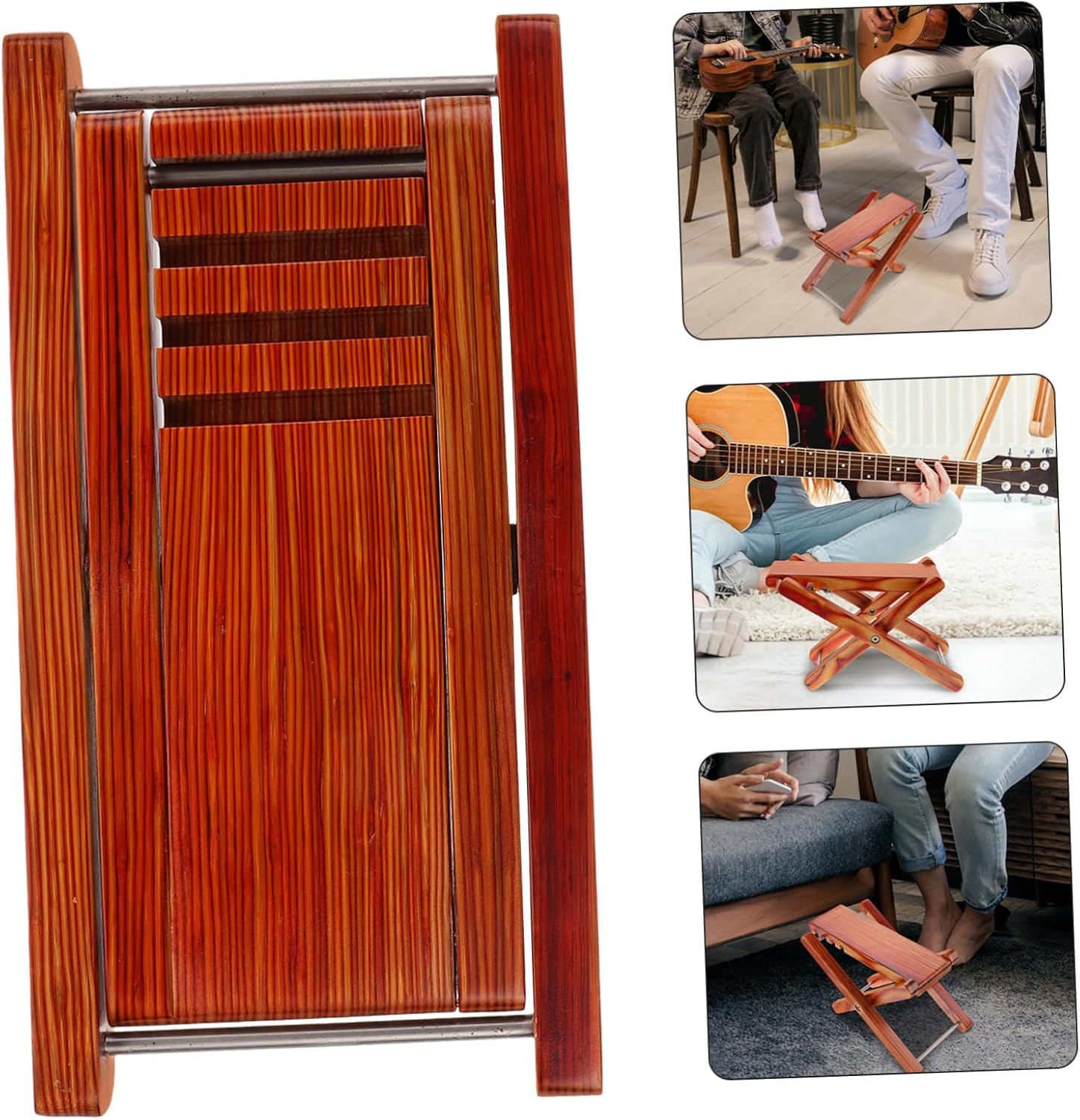 Adjustable Guitar Footrest Bamboo Foot Stool Gear Foldable for Classical Acoustic Guitar