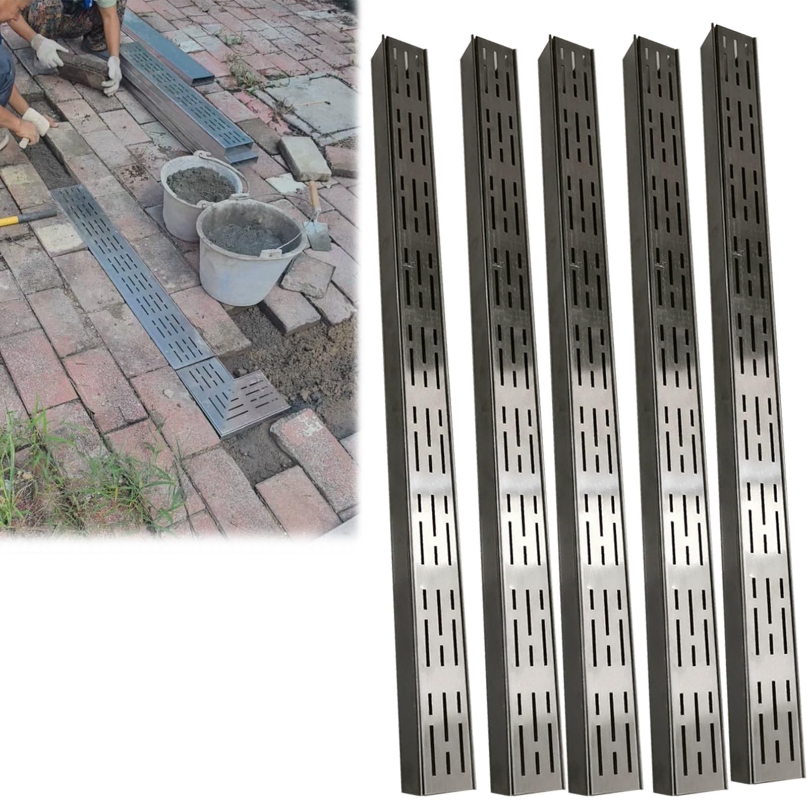 Canalisation avec grilles pour évacuation eau de pluie sol de garage et cour