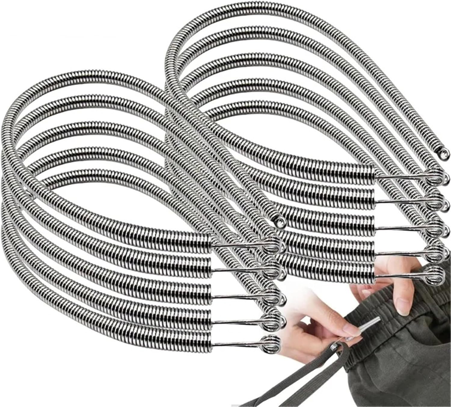 Drawstring Cord with Spring Threader Tool 10pcs Metal Elastic Drawstring Rope Threader Bendable Spring Clip for Pants Threading Tool