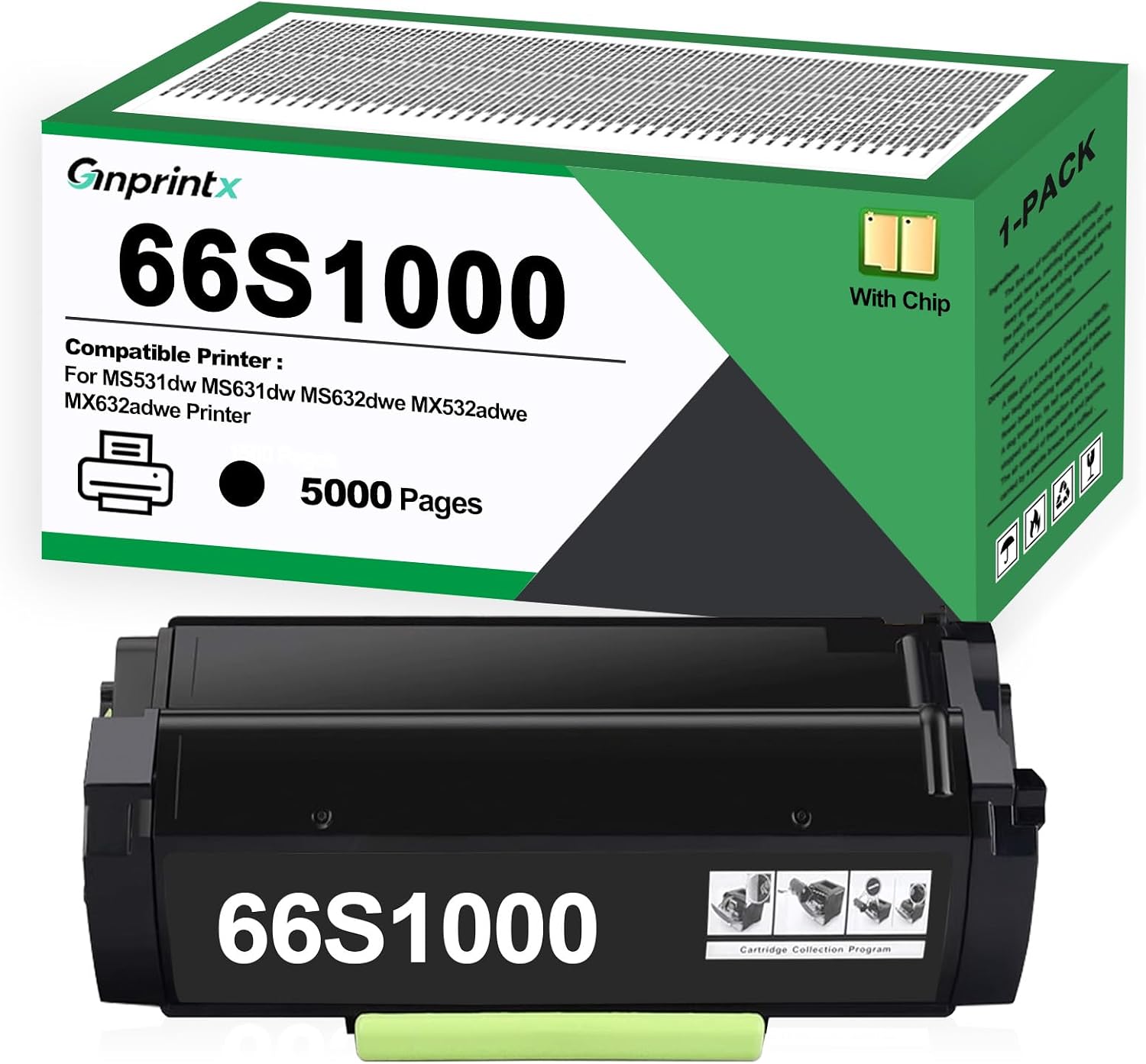 66S1000 Black Toner Cartridge work with Lexmark ms531 ms631 ms632 Printer
