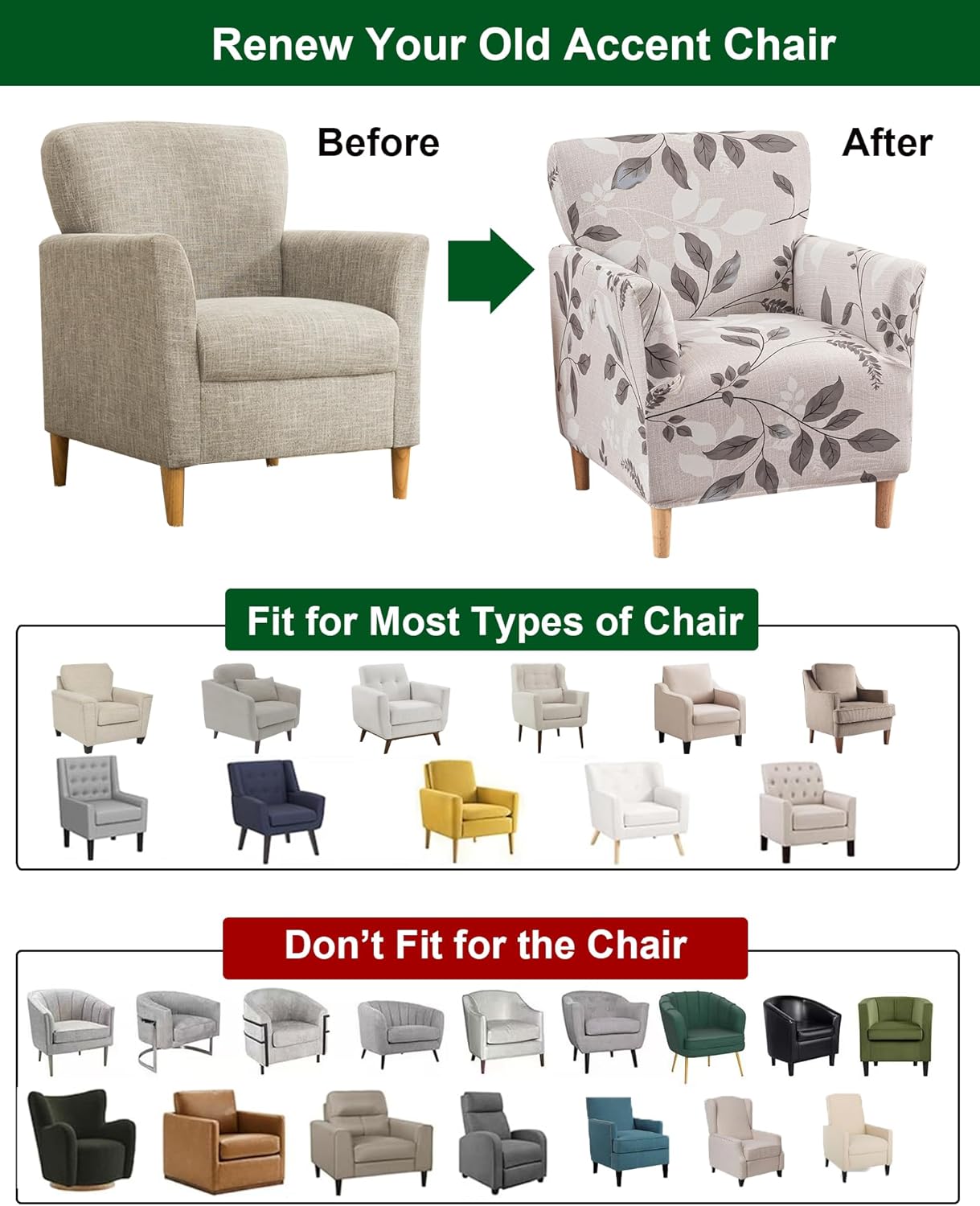 CRFATOP Stretch Mid Century Modern Armchair Slipcover 1-Piece Accent Chair Covers with Arms Soft Chair Slipcovers for Living Room Armchair Furniture Protector Office Reception Reading Sofa,A19