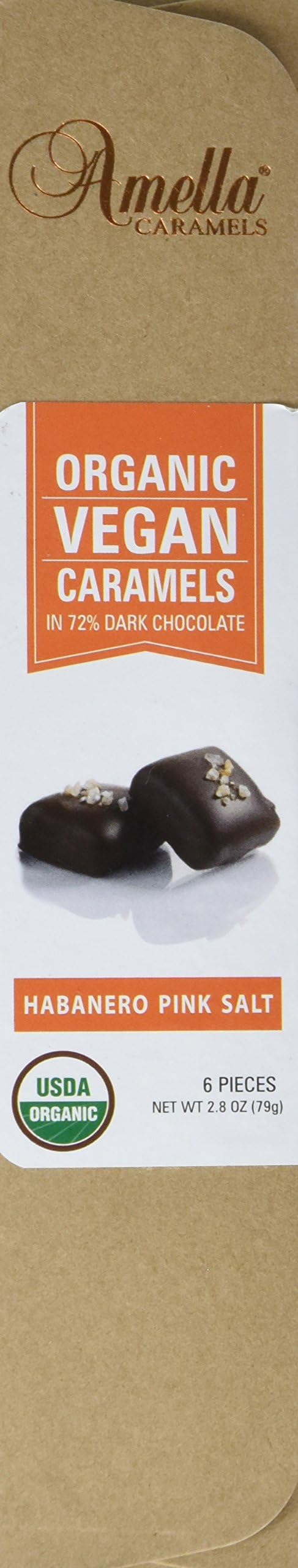 Amella 6 Piece Organic Vegan Habanero Caramels Dark, Habanero Pink Salt, 2.80 Ounce