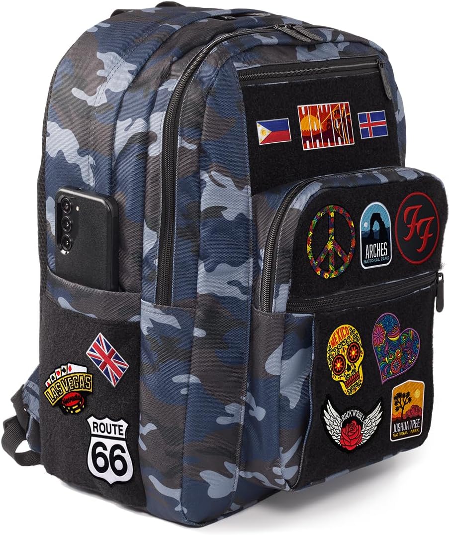 HEDi HEDiGEAR Backpack EXPLORER (Blue Camo) – Large 34L Backpack with Hook & Loop Panels for Patches, Durable 1000 D Nylon and Multiple Pocket Storage for Hiking, Work & Travel