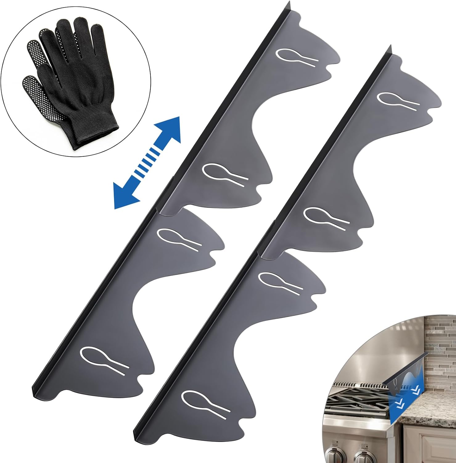 Stainless Steel Stove Counter Gap Covers (2 Pack), Stove Gap Covers Stainless Steel, Range Trim Kit, Stove Gap Covers, Heat Resistant Oven Gap Filler, Adjustable Length 13.8" To 27.5" (L Shape)