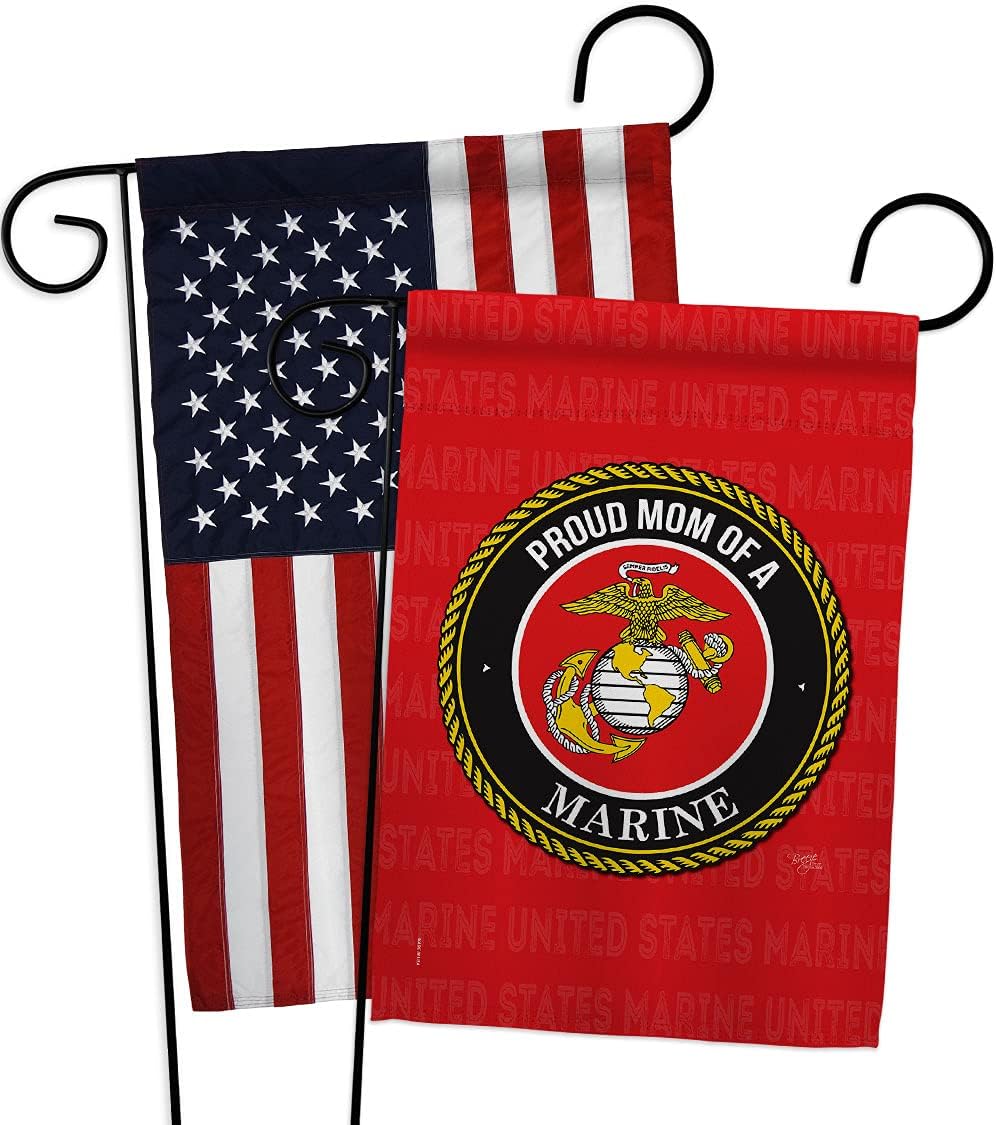 Breeze Decor Proud Mom Garden Flag Pack Armed Forces Marine Corps USMC Semper Fi United State American Military Veteran Retire Official Applique House Yard Gift Double-Sided, Made in USA