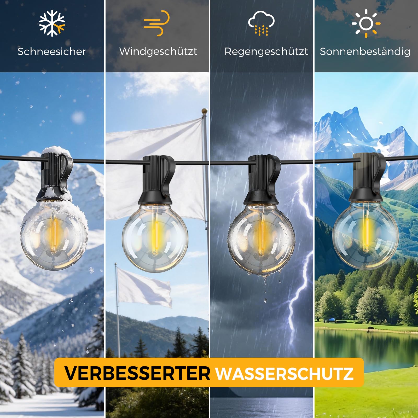 Lichterkette LED Außen Outdoor Strom 91,3 M/300 FT-120+4 G40 Glühbirnen | mit App & Fernbedienung (Doppelsteuerung), Dimmbar & Timer, Wetterfest, Aussen Lichterketten für Garten/Pavillon/Terrasse