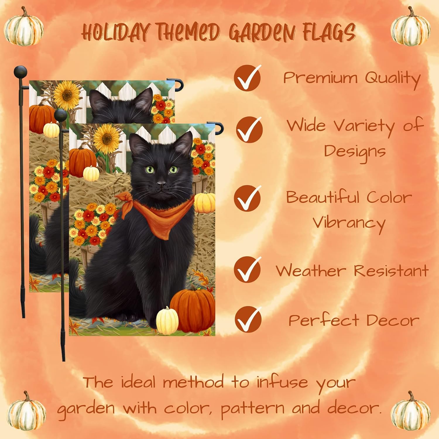 Fall Autumn Garden Flag 12.5 x 18 Inch Double Sided Black Cat Outdoor Seasonal Yard Decoration for Porch Lawn and Garden Cute Halloween Thanksgiving Decorative House Patio Mailbox Flag