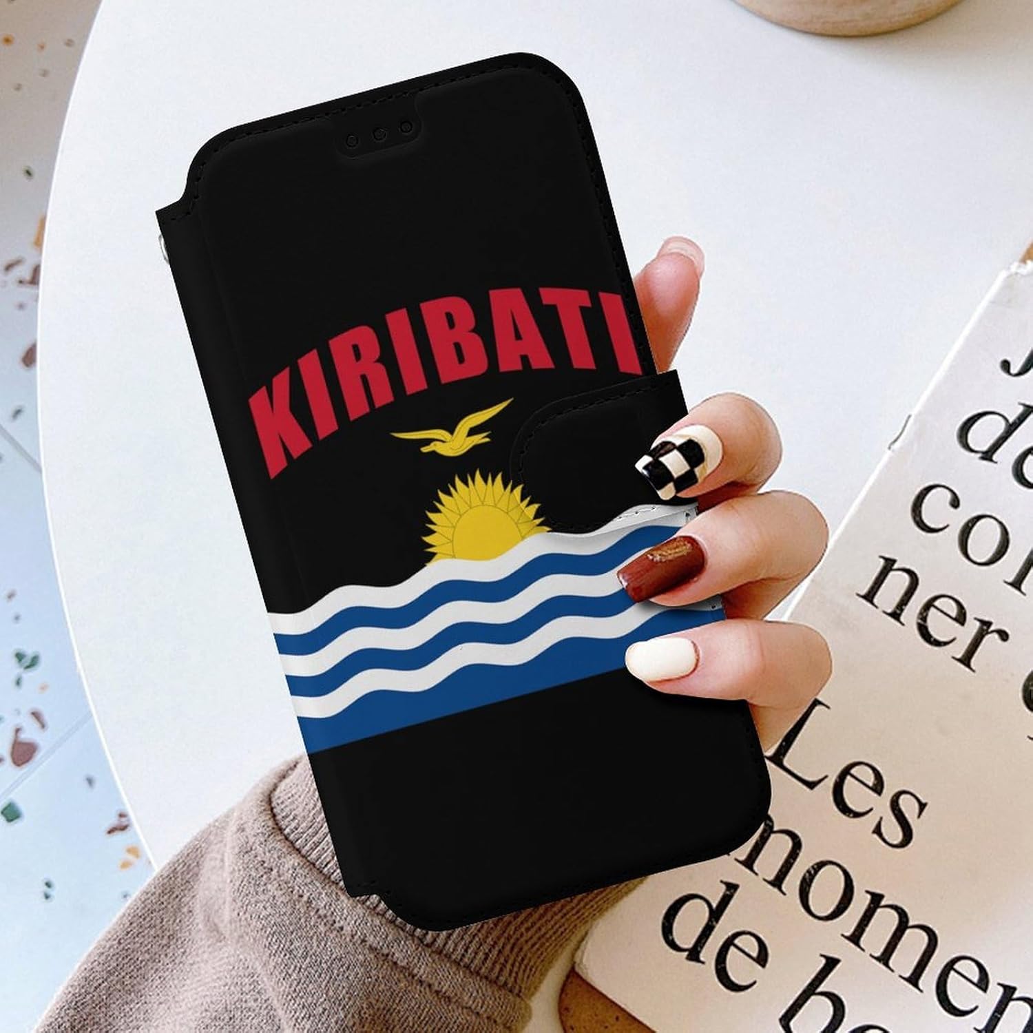 Kiribati Kiribatian Flag Compatible with iPhone 16/16 Plus/16 Pro/16 Pro Max/16 E Case Phone Wallet Card Holder Flip Cover with Wrist Strap