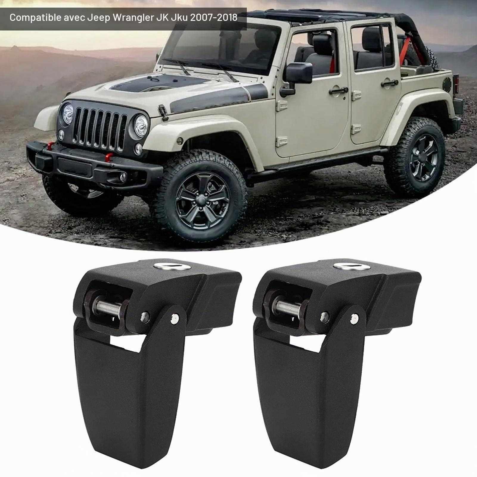 Serrure de capot en métal, boucle de loquet de moteur, pièces de moteur de loquet de verrouillage de capot de capots de moteur pour Wrangler JK JKU 2007-2018
