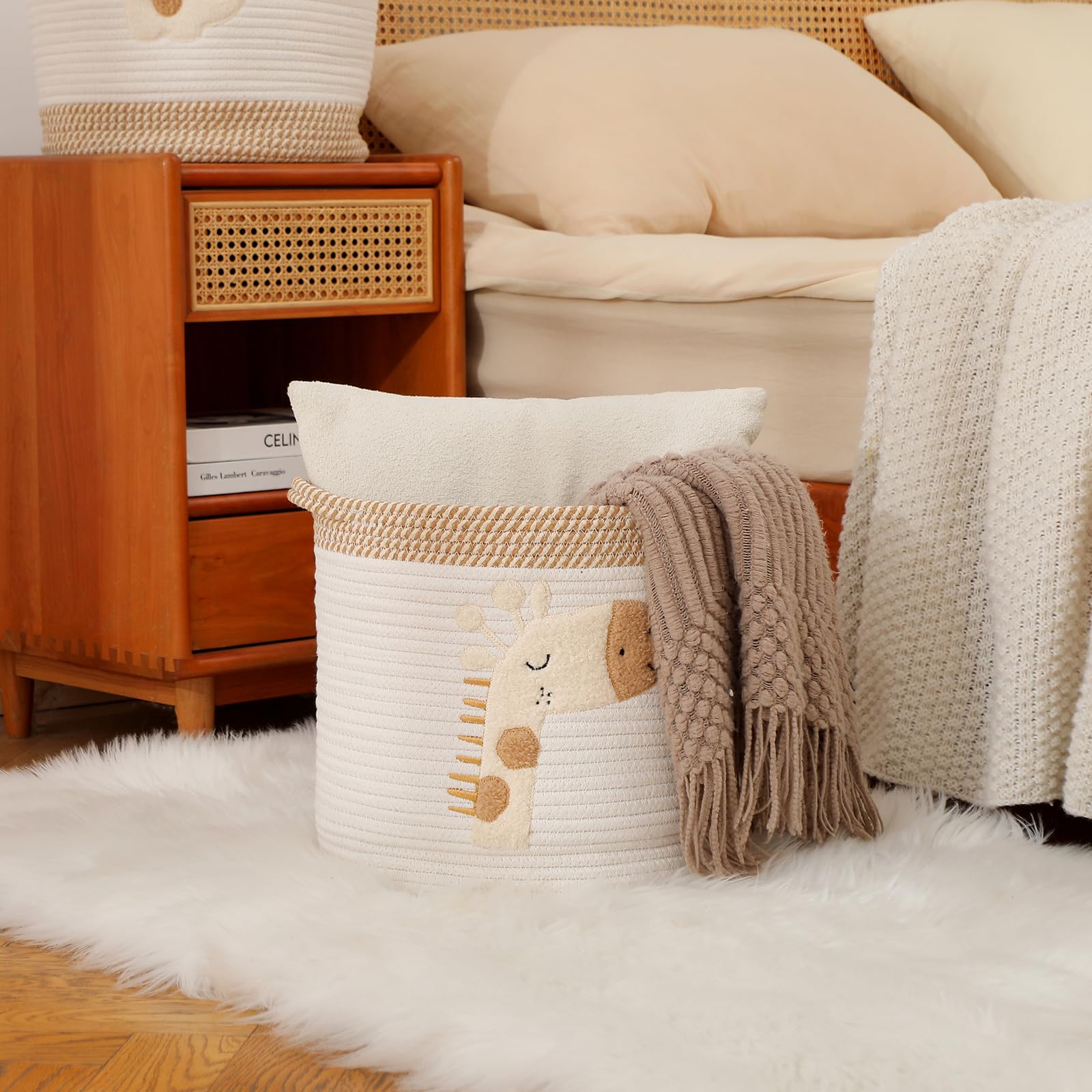 40 Cm Grote Katoenen Touw Opbergmand Set Van 2 Natuurlijk En Veilig Voor Babys En Kinderen Tweekleurige Geweven Organizers Met Jute Wit Linnen 40 30 18 Cm