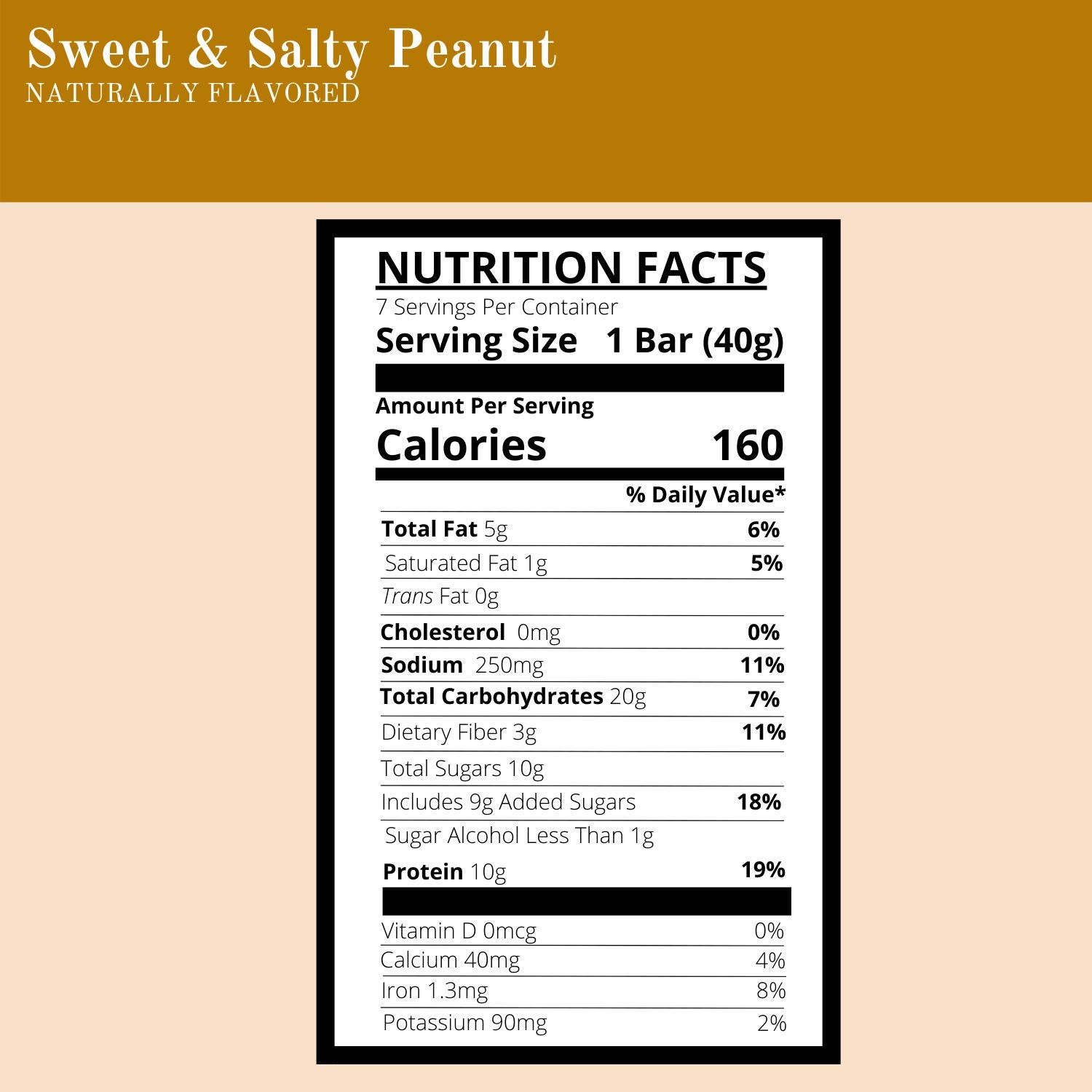 Nutmeg State Nutrition - High Protein Snack Bars, 10g Protein, 160 Calories, Low Sodium, 20g Carbs, 2g Fiber, 7 Servings Per Box (Sweet & Salty Peanut)