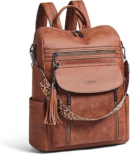 Laptop Backpack for Women 15.6 Inch, Travel Leather Backpack Nurse Teacher Carry-on Backpack Computer Bag, Professional Water Resistant College Business Work Casual Daypack, Nubuck Brown, Casual