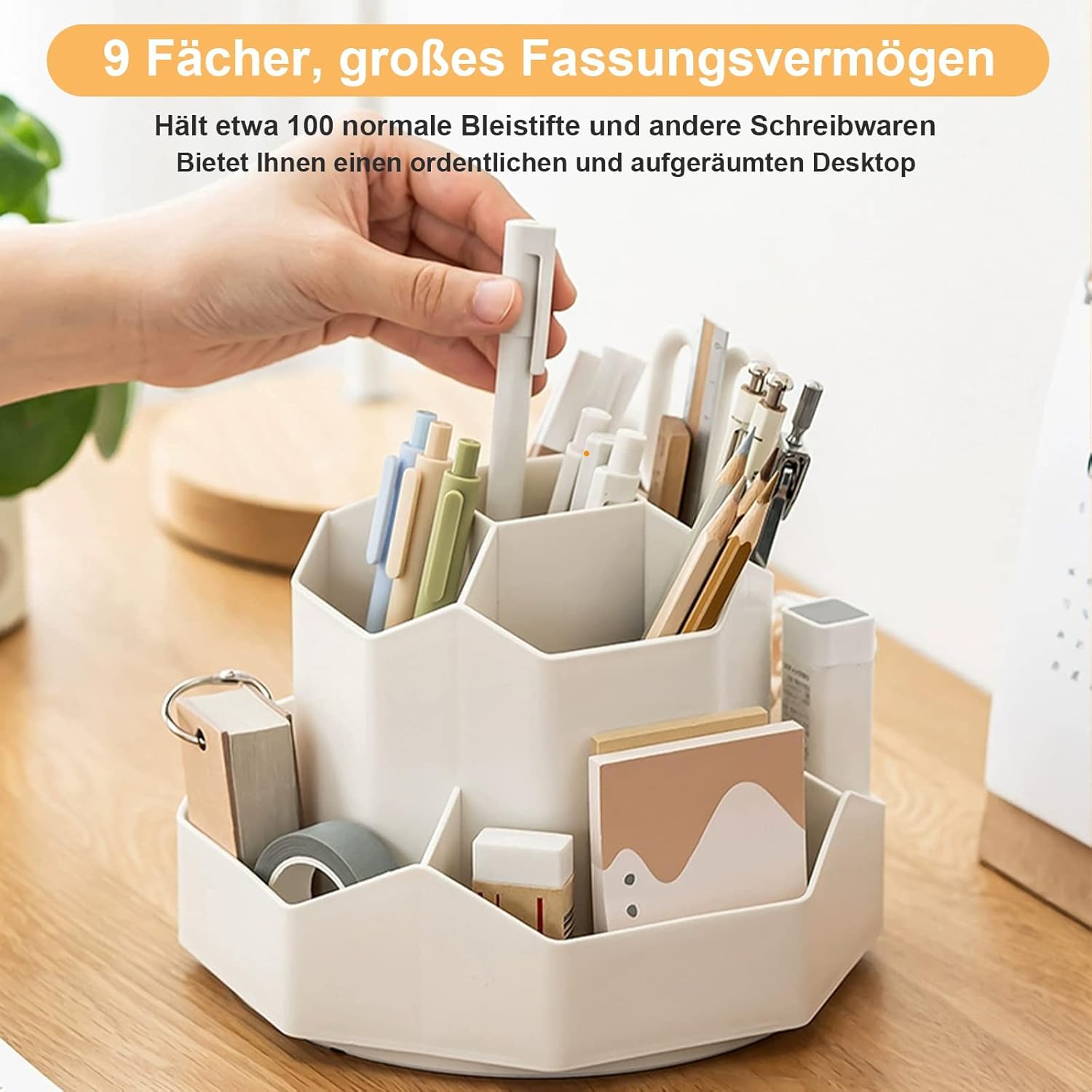 Generisch Drehbarer Schreibtisch-Organizer, 360° Stiftehalter mit 9 Fächern, Büro-Aufbewahrung für Stifte und Schreibwaren