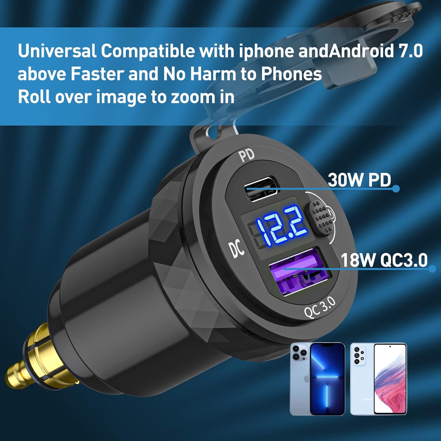 Cllena DIN Hella Plug to USB C PD 3.0 & QC 3.0 USB Charger Socket Power Adapter with Voltmeter and ON-Off Switch for BMW Ducati Triumph Motorcycle