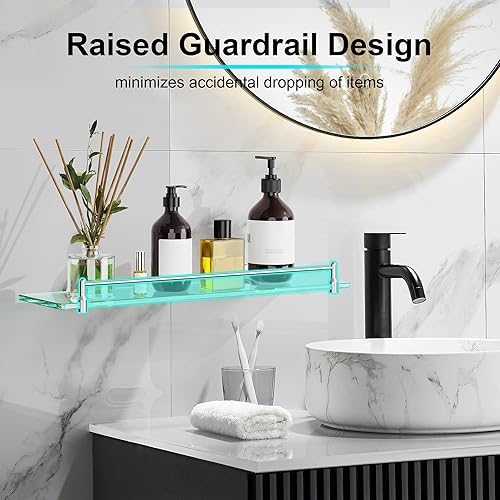 Miniatura 5 de Estantes de vidrio de 20 pulgadas para baño, estante de vidrio flotante de níquel cepillado, estantes de baño de vidrio templado de acero inoxidable