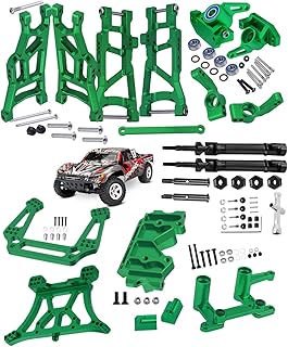 Upgrades Part for 1/10 Traxxas Slash 2WD,Stainless Steel Drive Shaft Axles CVD,Alloy Front Rear Arm,Caster Block,Steering Blocks,Rear Stub Axle Carriers,Steering Block,Shock Tower,Bulkhead,Green