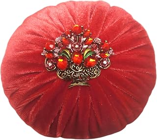 Nakpunar 4" Watermelon Velvet Emery Sewing Pincushion with Rhinestone Decoration – 1 lb Pin Holder – Handmade in USA