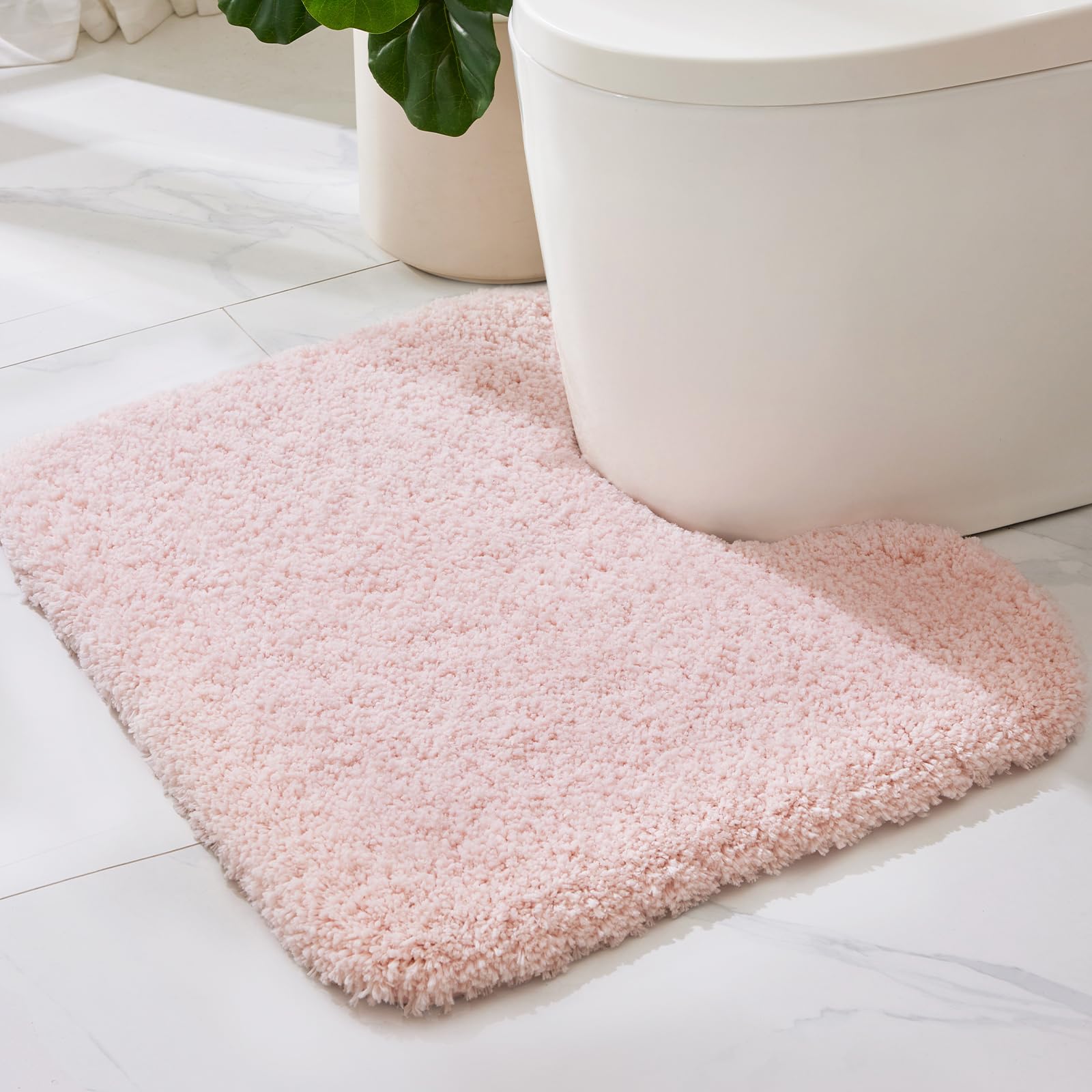 ILANGO Pink Toilet Rugs U Shaped 22" × 24" Non Slip & Super Absorbent Extra Thick Soft, Washable Bath Mats for Bathroom Floor, Microfiber Plush Shaggy