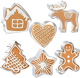 JOB JOL Cookie Cutters 6 PCS, Large Christmas Cookie Cutters, 4'', Gingerbread Man, House, Christmas Tree