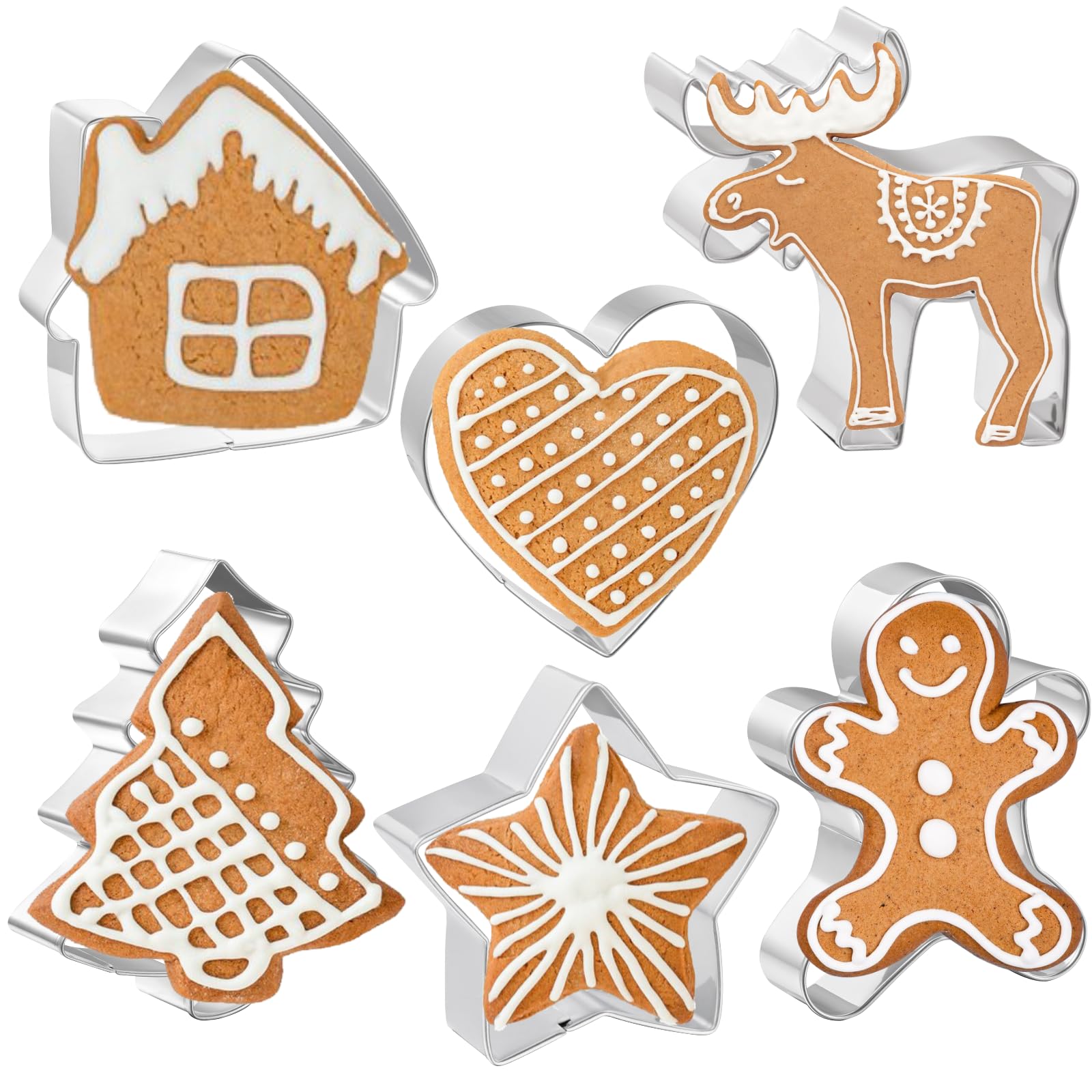 Christmas Cookie Cutters 6 PCS, 4'', Gingerbread Man, House, Christmas Tree