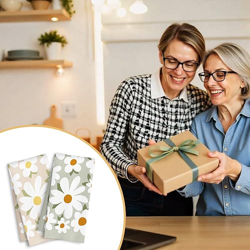 Miniatura 5 de Toallas de cocina con diseño floral de margaritas, estilo retro de los años 70, color marrón y verde, toalla de mano rústica estilo botánico