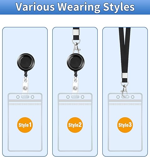 Miniatura 7 de Teskyer Paquete de 3 cordones retráctiles para tarjetas de identificación, soporte grueso de plástico transparente para tarjetas de identificación